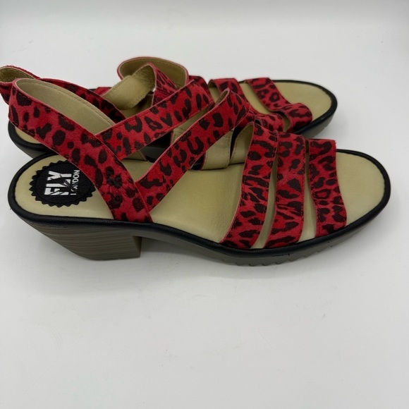 Fly London Sandal Womens Size 41 US 10 Red Leopard Print Comfort Heels slingback - Picture 5 of 5
